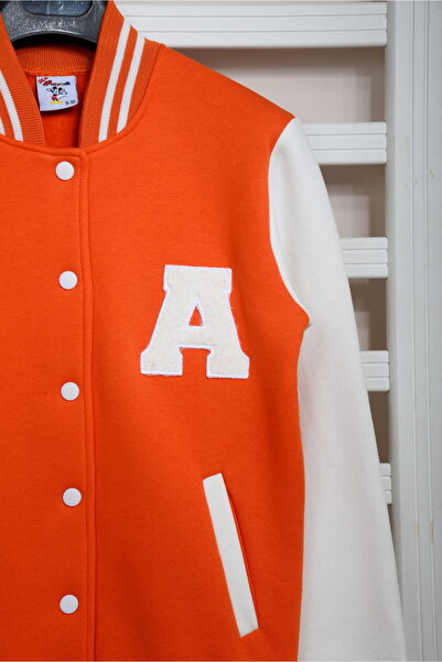 KİDSPİTİRCİK UNİSEX KIZ ERKEK ÇOCUK TURUNCU 3 İP POLAR KOLEJ CEKET