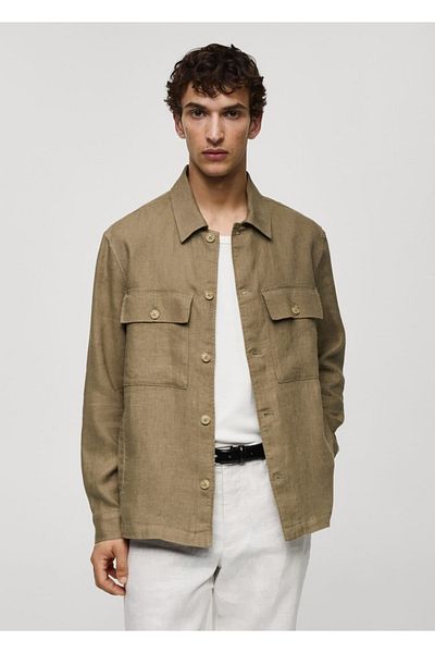 MANGO Man Hemdjacke aus 100 % Leinen mit Taschen