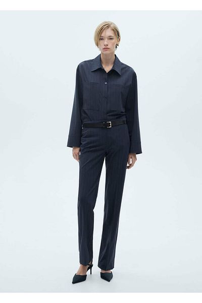 MANGO Woman Straight-Cut Chalk Striped Trousers