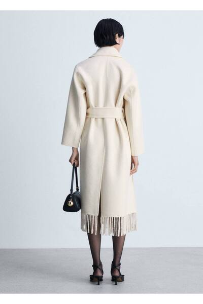 MANGO Woman Vlněný kabát se střapcem