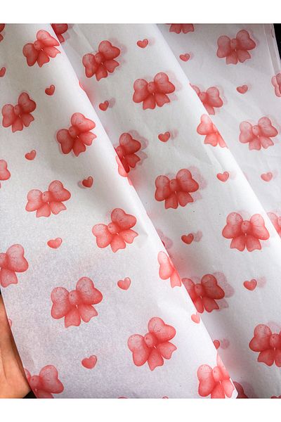 Hayal.kirtasiyesi Plush Paper 50X70 cm 10 Pieces Bow and Heart Patterned Plush Paper Christmas Gift Package