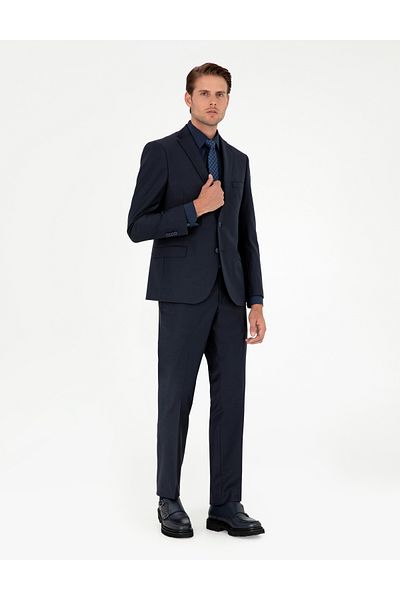 Pierre Cardin Pi̇erre Cardin Woven Suit Fabric Slim Fit Navy Blue Suit