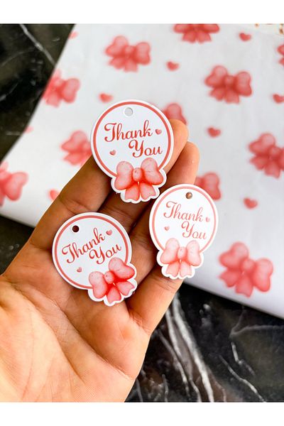 Hayal.kirtasiyesi Bow Perforated Label 20 Pieces 3X4 cm Bidirectional Embossing Detailed Product Label