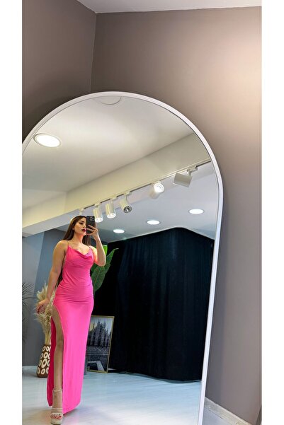 Big fashion istanbul Arkası Zincir Dekolteli Uzun Yırtmaçlı Elbise