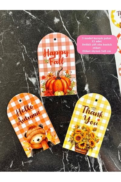 Hayal.kirtasiyesi Autumn Sticker Set 15 Pieces 3 Models Mixed 5X8 cm Embossing Detailed Double-Directional Perforated Sticker