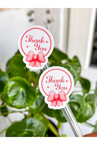 Hayal.kirtasiyesi Bow Thank You Sticker 49 Pieces 3X4 cm Opaque Sticker, Adhesive Sticker, Thank You Sticker