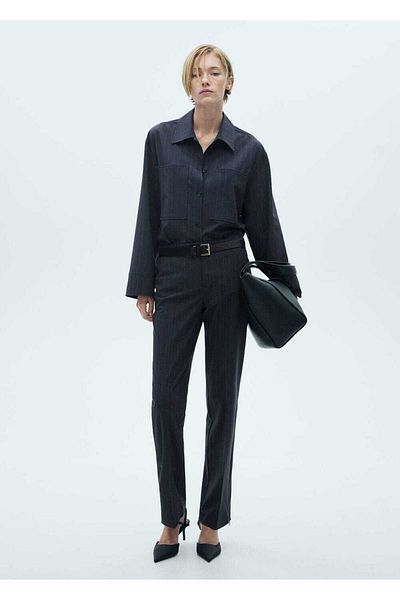MANGO Woman Slim Striped Shirt Jacket