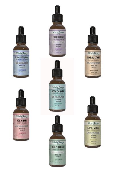 Minia Bahçe Bitki ve Sanat Atölyesi Aromatherapy 7 Chakra Massage Oil Set |   100% Pure and Natural - 210 ml
