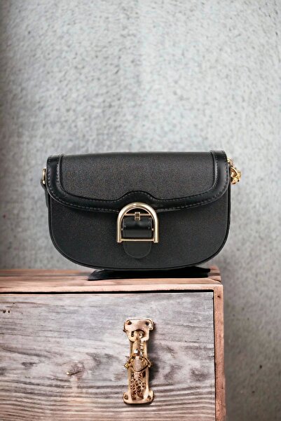 Glemix Gloria Siyah Önden Toka Detaylı Kutu Cilt Trend Kadın Omuz Çantası