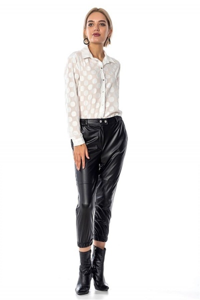 ayakuydur Kadın Deri Görünümlü Siyah Pantolon