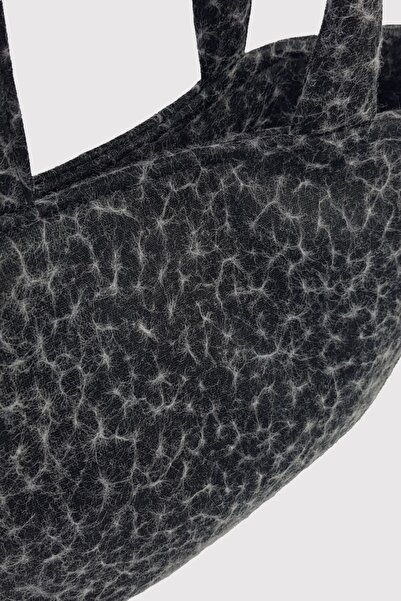 İLKYAZ Stamp Fabric Gray Snap Closure Women's Medium Size Handbag 20X18X10 cm