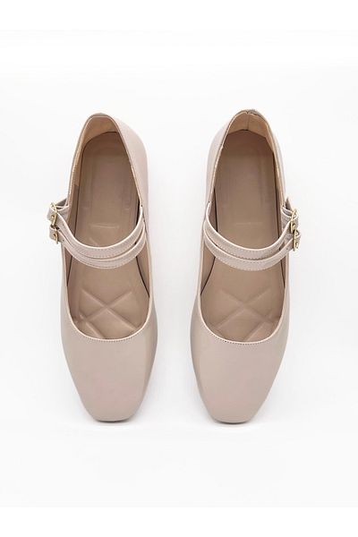 MAGGIO Piele lacuita bej Mary Jane Cute Banded Confortabil Hot One Number