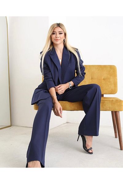 cn novembersun Women's Navy Blue Blazer Jacket Pants Set