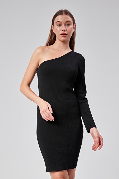 MA ananas Kadın Tek Omuz Triko Midi Elbise
