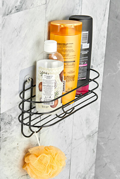 BUSEMSİ HOME Siyah yapışkanlı Banyo Düzenleyici Şampuanlık Oval Banyo Rafı 4 ...