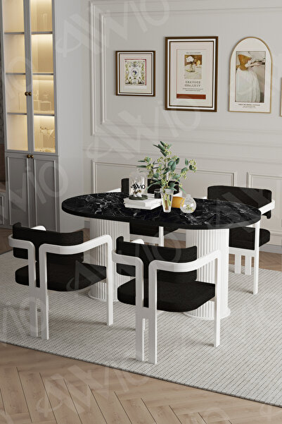 AVVİO Caren Bohem Ayak 4'lü Tokyo Metal Demonte Sandalye 80x140 Masa Sandalye Takımı