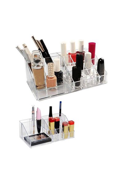 CocoVia 16 Compartment Transparent Makeup Organizer - Brush Holder Ogelic Lipstick Holder Desktop Product Organizer
