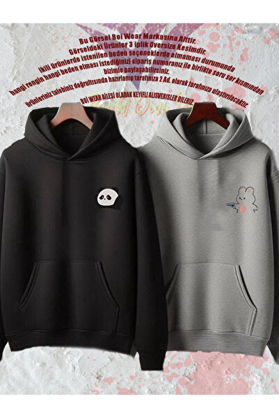 Boi Σετ 2 Φούτερ Panda and Rabbit Printed Lover - Oversize ροζ, ασπρόμαυρο κο...