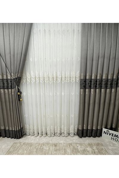 NİVEMESHOME Nivemeshome Linen 2772 - 1/3 Thin Pleated Tulle Curtain