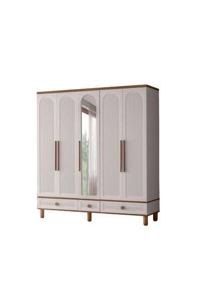 Avm 24 Ücretsiz Montaj-%100 MDF-Aytaşı-Bohem Mahlas 5 kapaklı Aynalı Gardırop