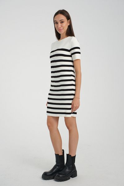 jöns since 1997 Women's Crew Neck Striped Knitwear Ecru Dress