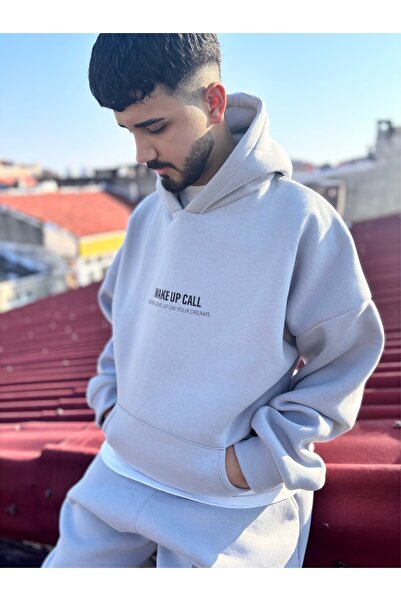 PECHTY Gri cu glugă Unisex de tranziție supradimensionat cu imprimeu Bumbac 3...