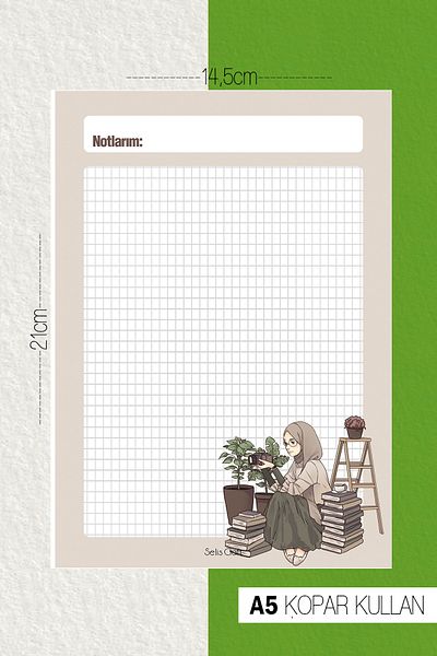SelisCraft Hijab Girl Checkered Notepad 02 Daily Planner, Σημειωματάριο, Λίστα εκκρεμοτήτων, Σημειωματάριο, Ατζέντα