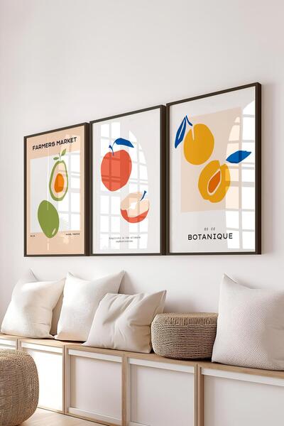 Postifull Çerçeveli Tablo Seti, 3 Adet Siyah Çerçeve ve Minimalist Temalı Pos...