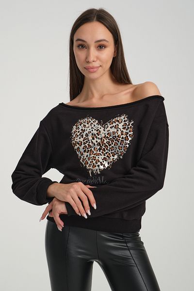 jöns since 1997 Women's Boat Neck Leopard Printed Short Seasonal Sweatshirt