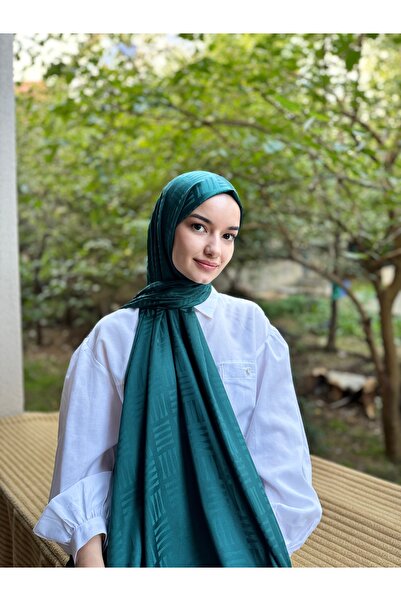 shalby Hijab Bumbac mătăsos Jacquard Model Chibrit Şal Smarald