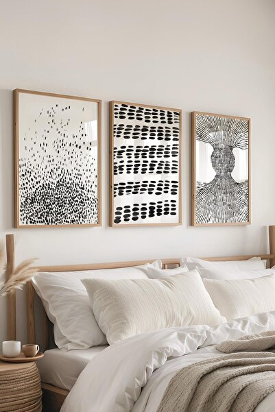 Postifull Framed Painting Set,3 Pcs Wooden Frame and Black and White Abstract...