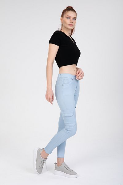 SHEVEGA Blue Cargo Pocket Lycra Skinny Jeans Pantaloni Skinny Jean
