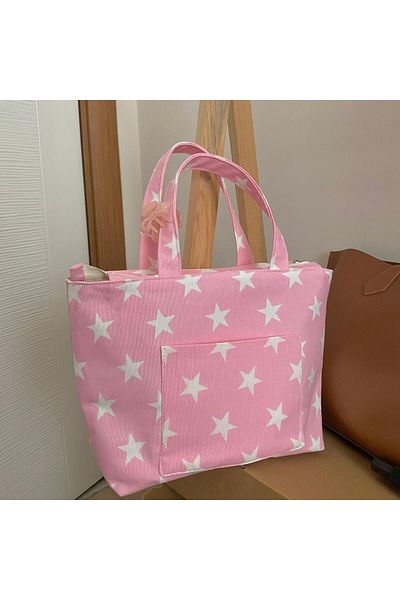 DERKADESİGN Shoulder Bag Star Pattern Bag Gift Bag for a Friend Canvas Multi-Compartment Bag