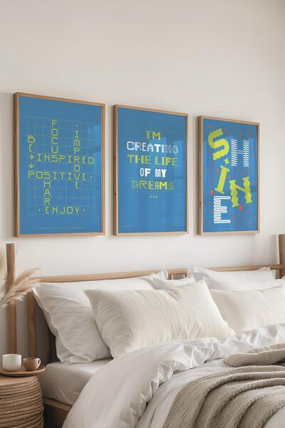 Postifull Set de pictură înrămată, 3 bucăți de rame din lemn și set de poster...