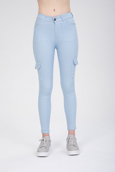 SHEVEGA Blue Cargo Pocket Lycra Skinny Jeans Pantaloni Skinny Jean