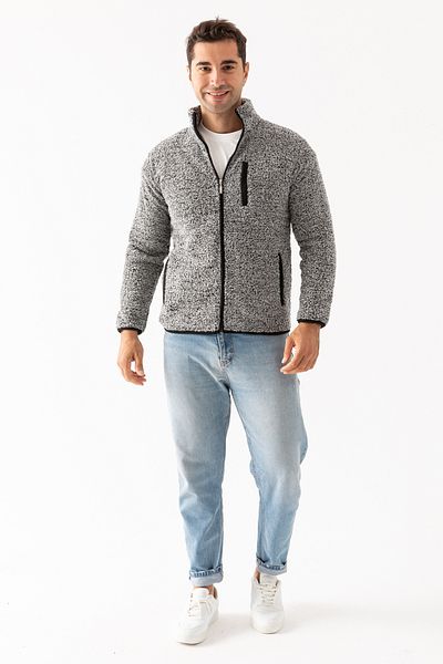 EtkiModa Ανδρικό βελούδινο μπουφάν με γκρι όρθιο γιακά που κλείνει με φερμουάρ