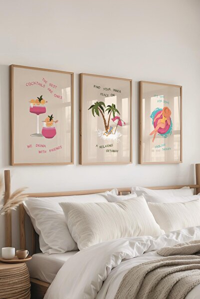 Postifull Çerçeveli Tablo Seti, 3 Adet Ahşap Çerçeve ve Minimalist Çizim Tema...