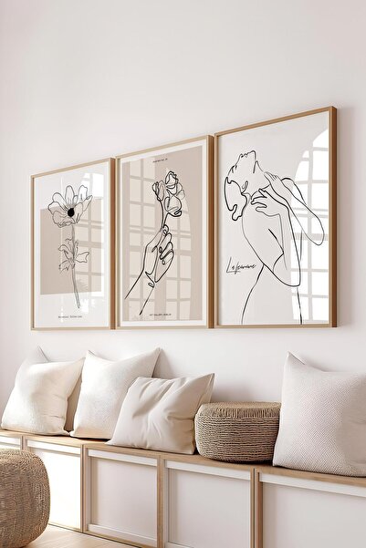 Postifull Комплект рамки за снимки, 3 дървени рамки и комплект минималистични ръчно рисувани постери, №: 300566