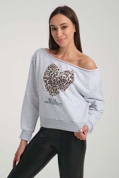 jöns since 1997 Women's Boat Neck Leopard Printed Short Seasonal Sweatshirt