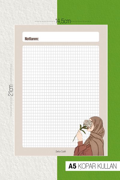 SelisCraft Hijab Girl Checkered Notepad 03 Daily Planner, Σημειωματάριο, Λίστα εκκρεμοτήτων, Σημειωματάριο, Ατζέντα