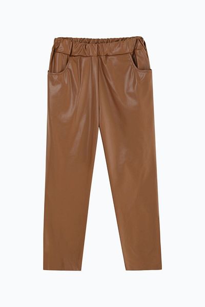 Puane Pantaloni din piele artificială cu buzunare cu talie elastică