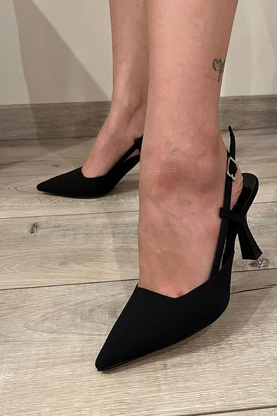 Moira Shoes Women's Pointed Toe Scarf Evening Dress Classic Matte Black Fabric Heeled Shoes