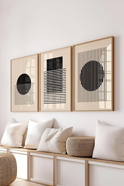 Postifull Комплект картини в рамки, 3 дървени рамки и комплект постери с геометрична тематика, Картина за стена №: 300649