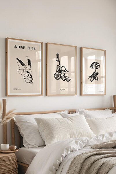 Postifull Çerçeveli Tablo Seti, 3 Adet Ahşap Çerçeve ve Minimalist Çizim Tema...
