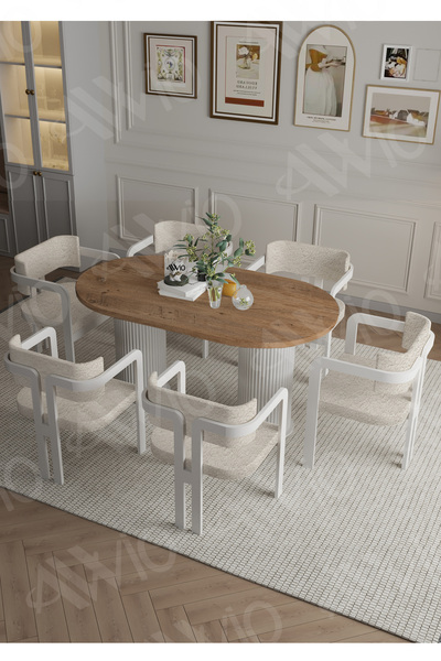 AVVİO Anfora Bohem Ayak 6'lı Tokyo Metal Demonte Sandalye 80x160 Masa Sandalye Takımı