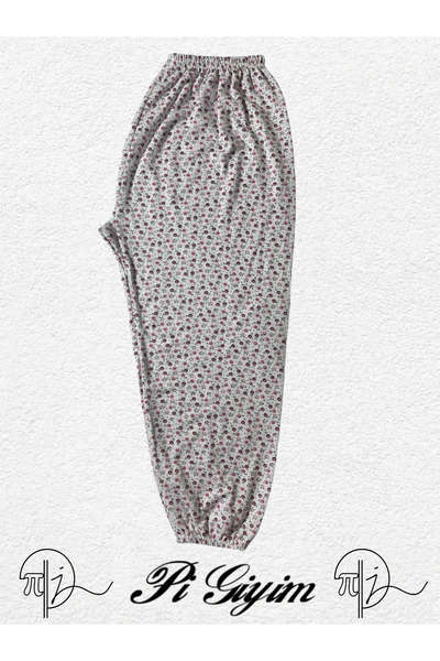 Pi Giyim بيجامة نسائية من القطن الممشط منقوشة بخصر مطاطي طويل مع أشرطة مطاطية...