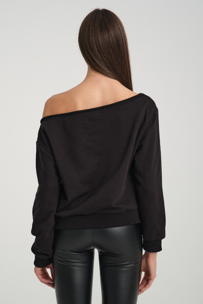 jöns since 1997 Дамски къс суитшърт с лодка деколте и леопардов щампа, сезонен