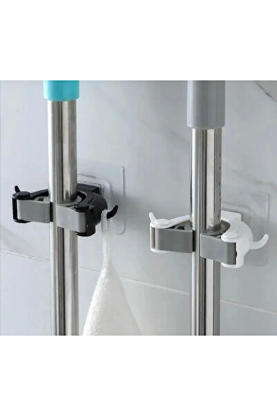 Single (3 Adet) Paspas Süpürge Fırça Ve Mop Askısı Sap Tutucu Mutfak Banyo Askı