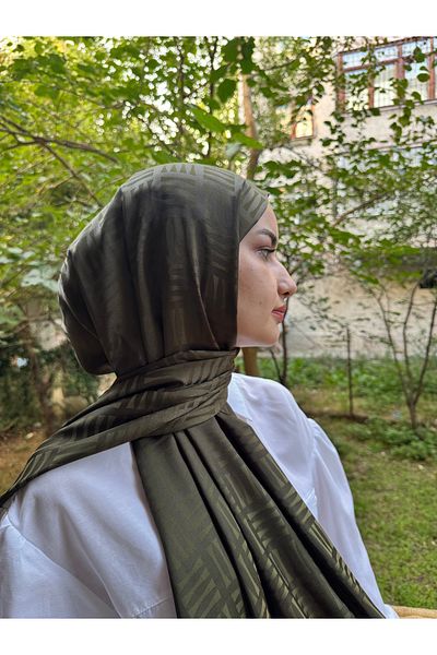 shalby Hijab Silky Cotton Jacquard Match Pattern Shawl Khaki
