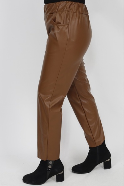 Puane Beli Lastikli Cepli Suni Deri Pantolon